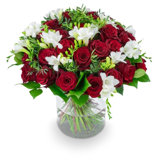 Bouquet of roses with freesia